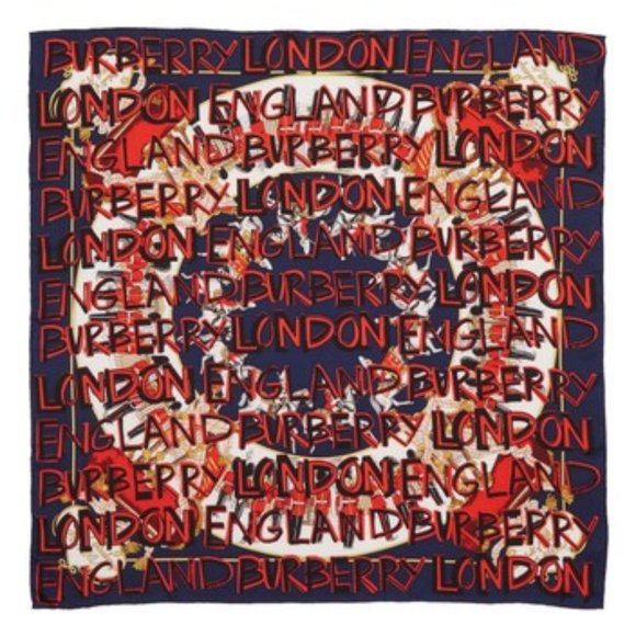 [[BURBERRY]] 'Guards' Logo Text Silk Square Scarf - Picture 1 of 4